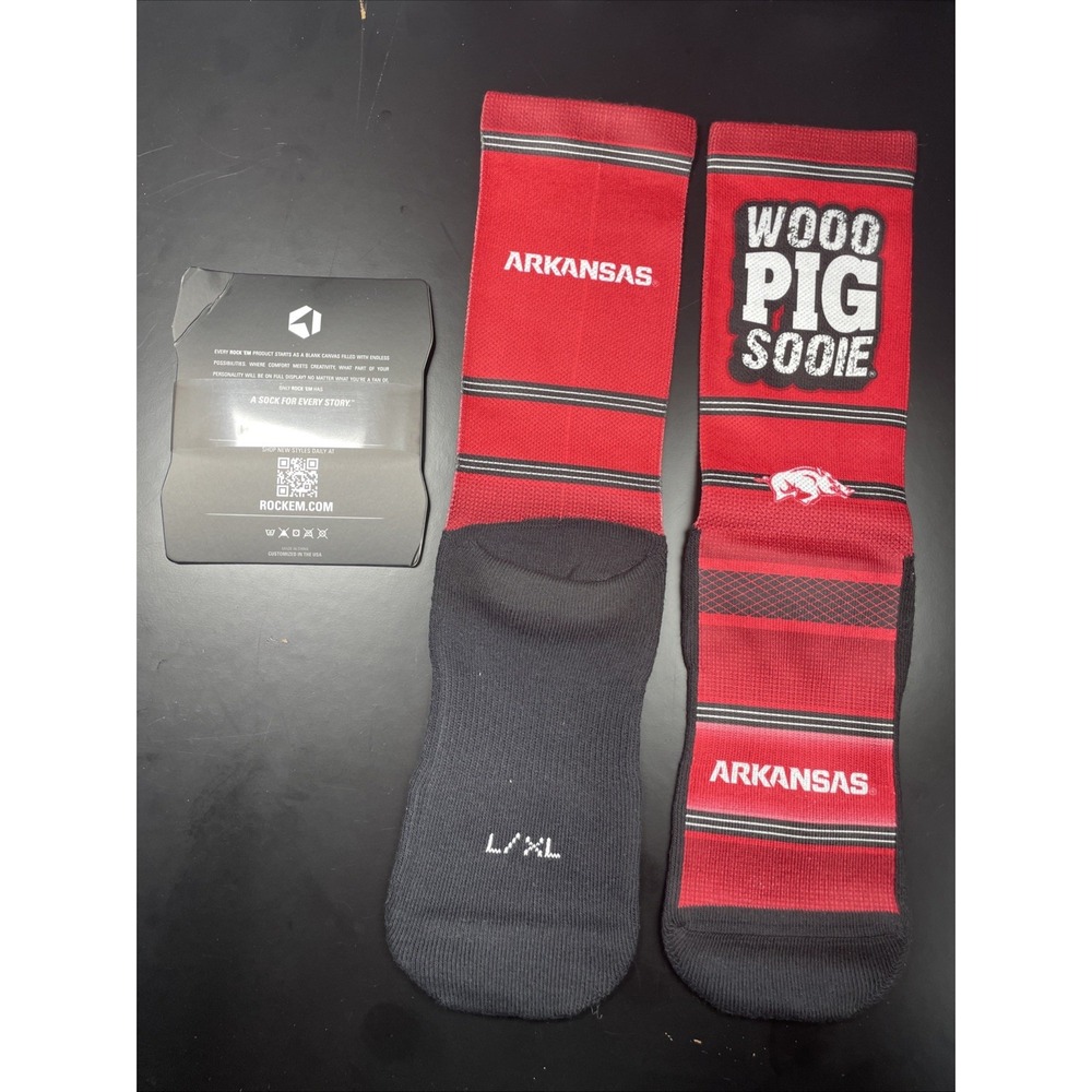 NEW Arkansas Razorbacks Rock' Em Mens Woo Pig Sooie Team Socks Size LG/XL